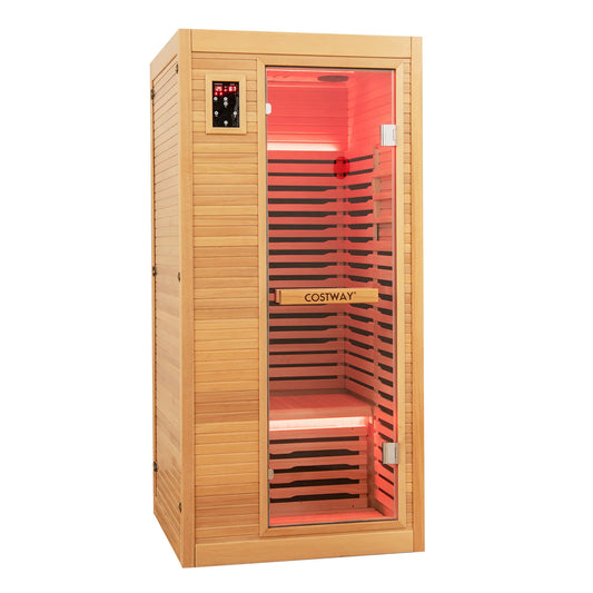 Costway Premium 1 Person Infrared Sauna With Chromotherapy , Bluetooth Speakers and Low EMF