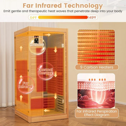 Costway Premium 1 Person Infrared Sauna With Chromotherapy , Bluetooth Speakers and Low EMF